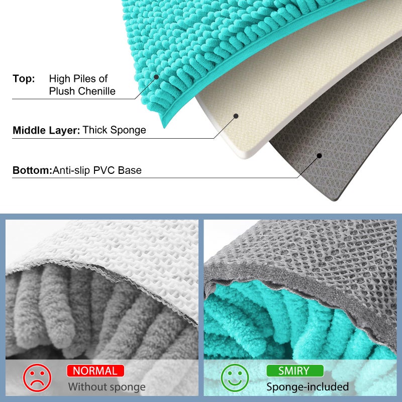 Smiry Luxury Chenille Bathroom Rugs 30x20, Extra Soft and Absorbent Shaggy Bath Mat, Machine Washable, Non-Slip Plush Carpet Runner for Tub, Shower, and Floor, Home Decor Accessories, Turquoise - Image 5
